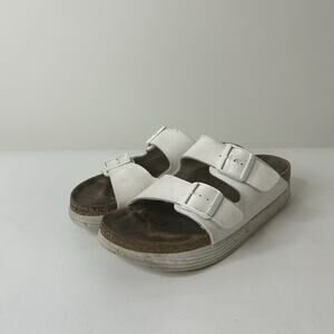 Birkenstock Papillio Arizona 41 US 10 grooved vegan platform sandals white WORN